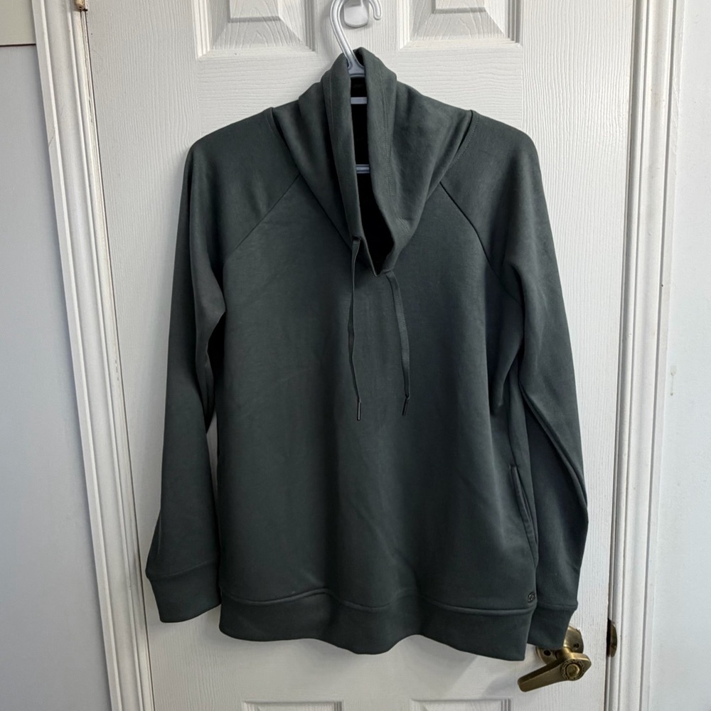 GAIAM Olive Gray Cowl Neck Hoodie Women's Small Athleisure Pullover Sweatshirt